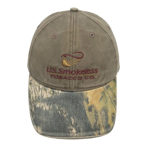 Mossy Oak Camo Brim Strapback Cap US Smokeless Tobacco Trucker Baseball Hat - Picture 1 of 12